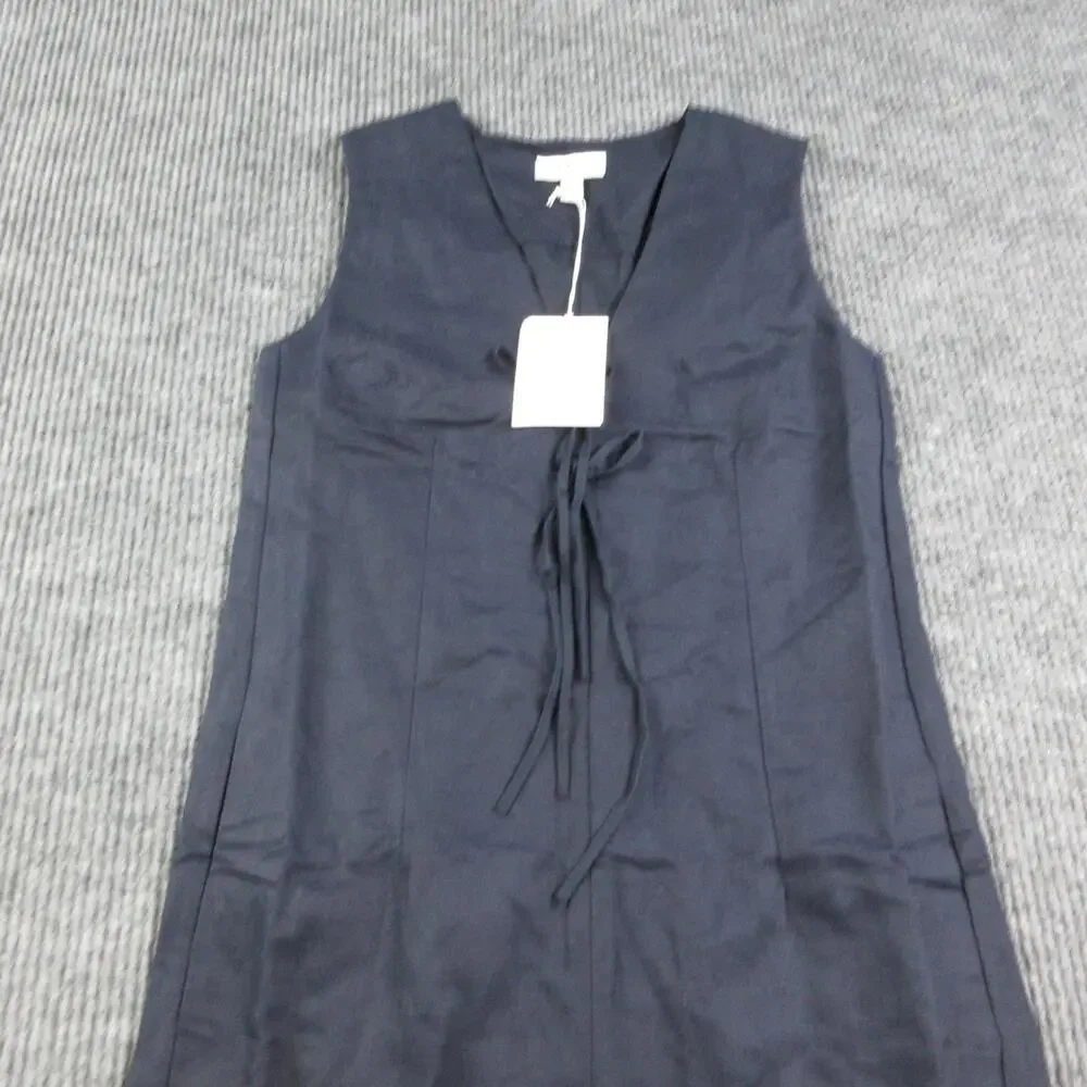 COS Dress Womens 6 Blue V-Neck Long Shift Tie String Lined Pullover Linen NWT
